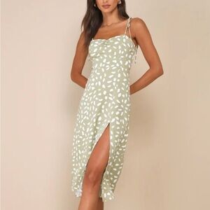 Lulu's Green and White Midi Dress with Elegant Flair